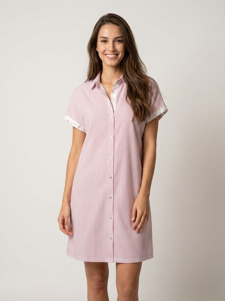 Chemise de nuit Manches courtes rose coton. Lise Bell pyjamas vêtements d'intérieur
