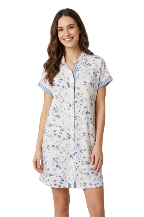 chemise de nuit femme coton bleue vue complète