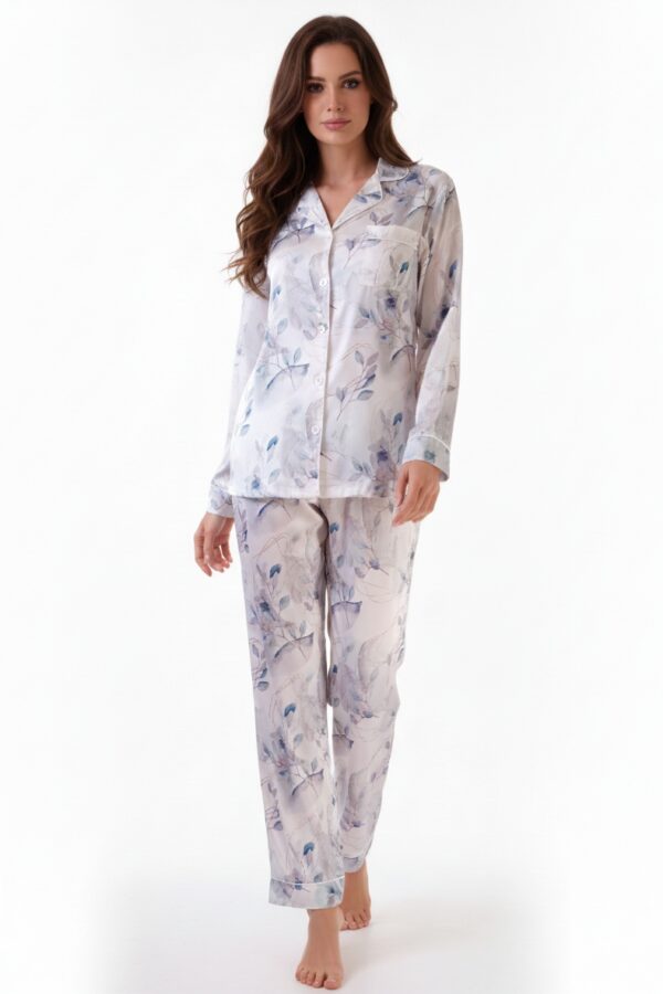Pyjama satin fleuri bleu femme - LiseBell
