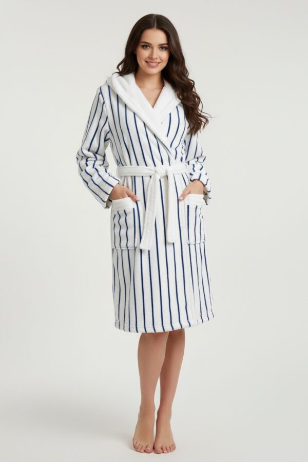 Robe de chambre à capuche femme rayures bleues, LiseBell