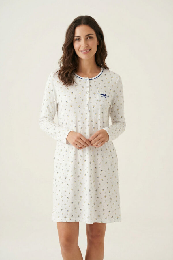 chemise de nuit coton blanche imprimée fleurie femme