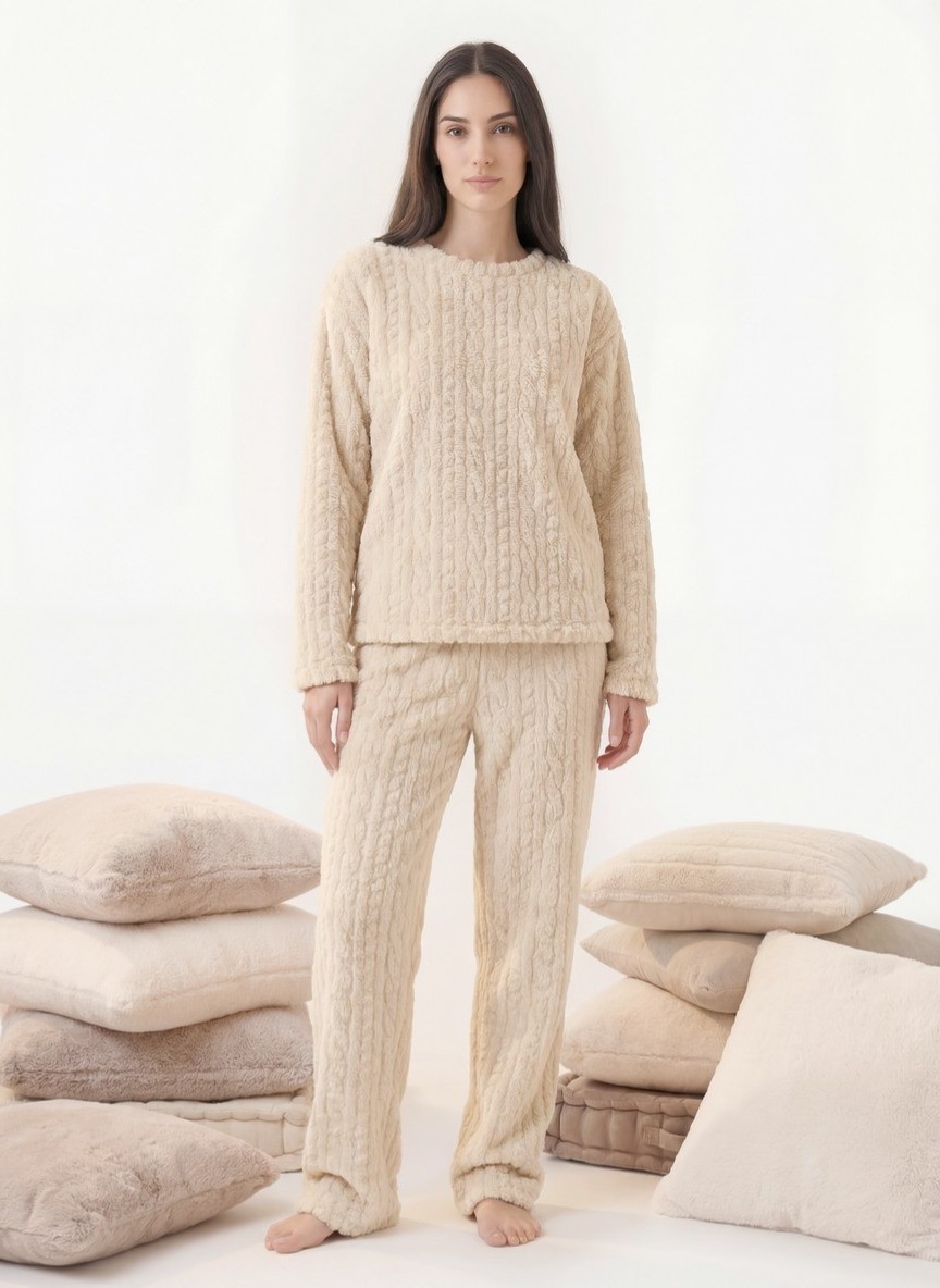 Pyjama femme pilou chaud beige