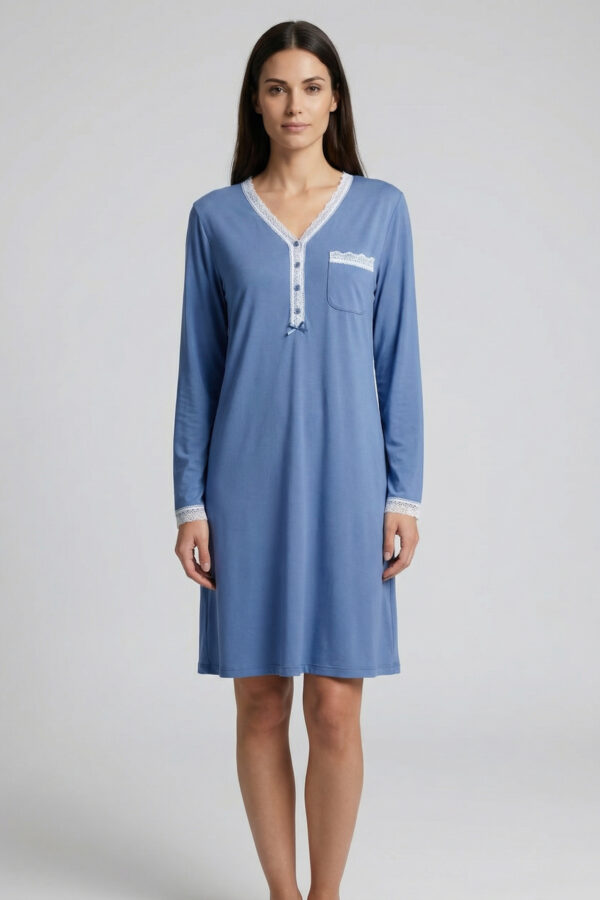 Chemise de nuit douce manches longues bleu