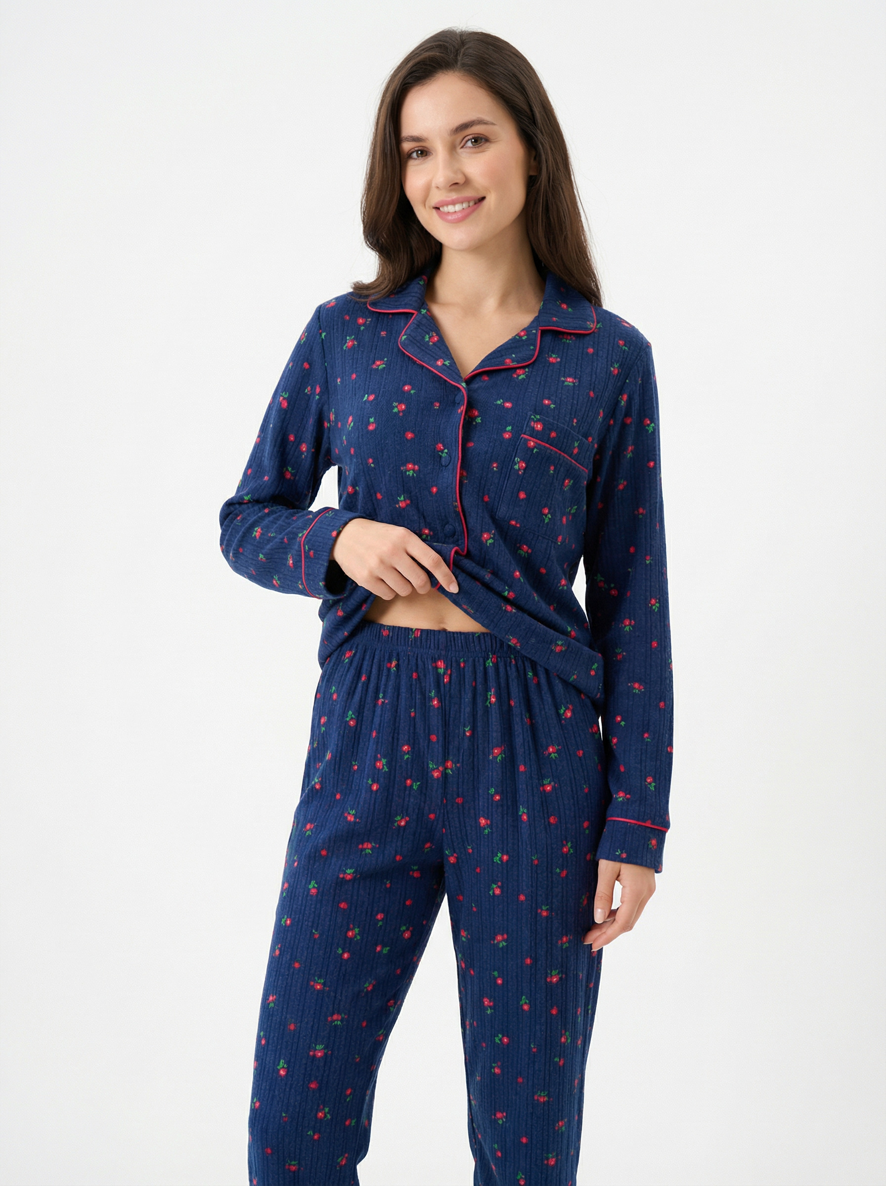 Ensemble Pyjama femme mi-saison imprimé petites fleurs – Image 2