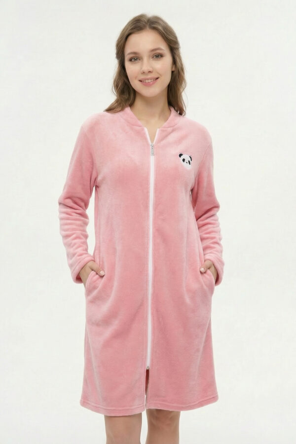 Robe de chambre femme rose zippée douce avec poches LiseBell