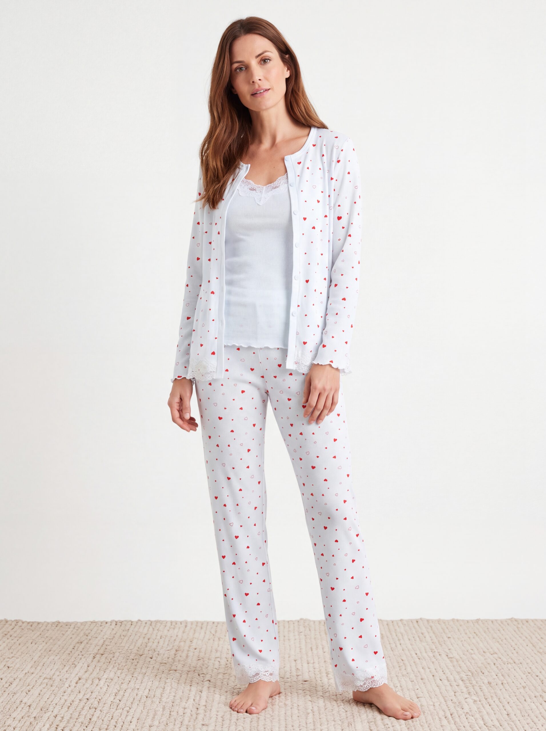 Ensemble pyjama 3 pièces Pantalon/Caraco/Gilet – Image 2