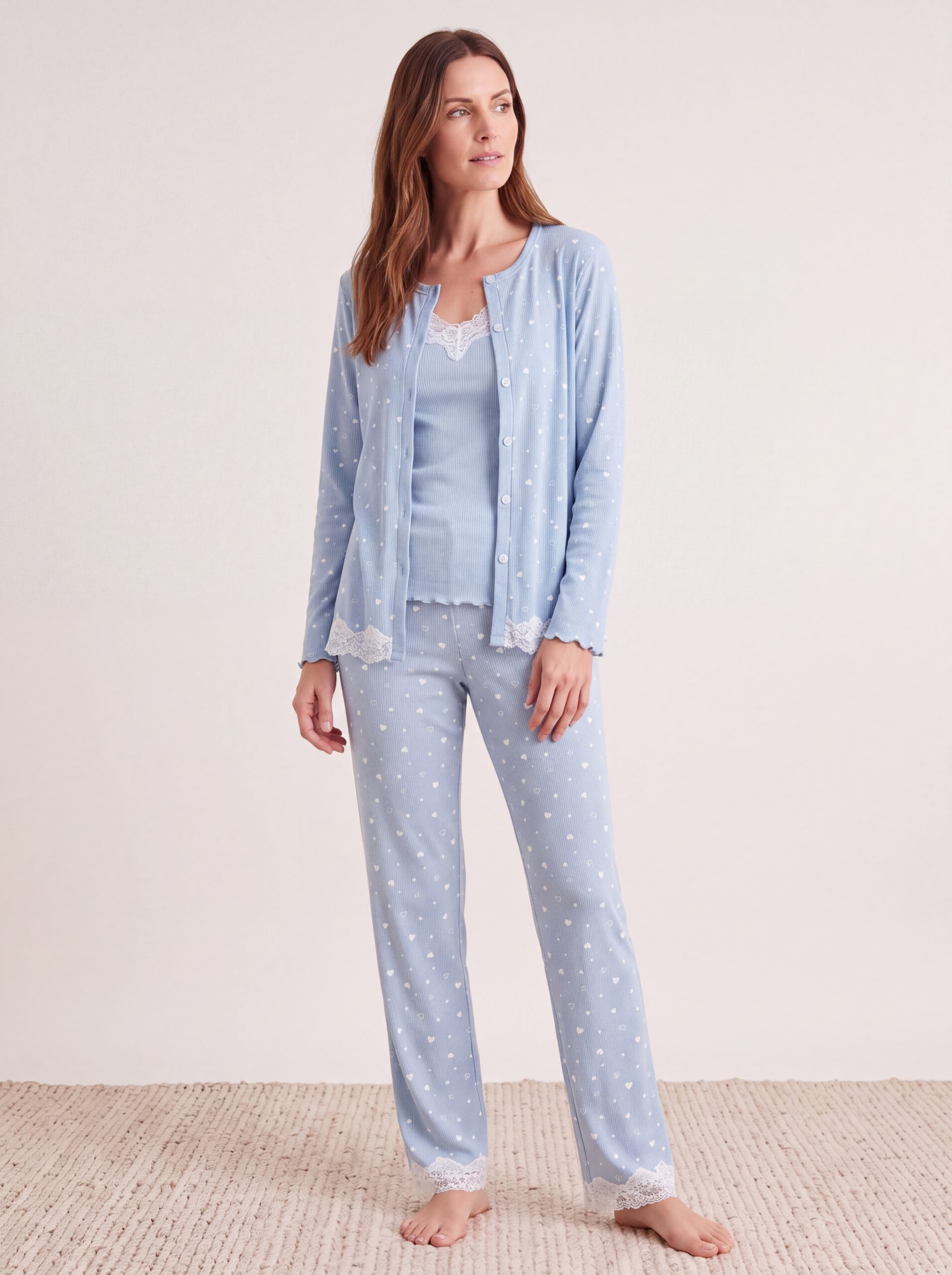 Pyjama ensemble pantalon caraco gilet bleu
