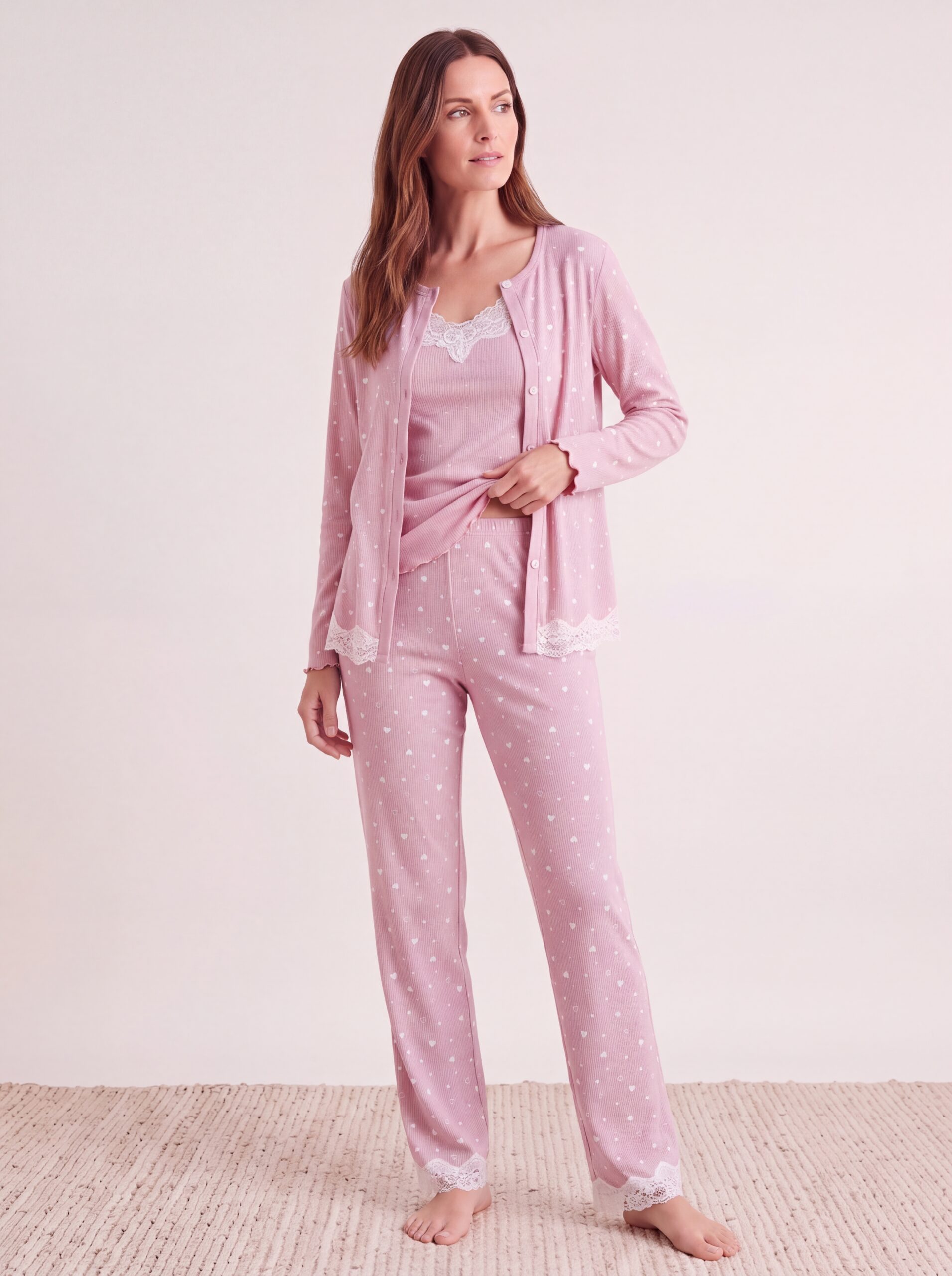 Ensemble 3 pièces pyjama Rose