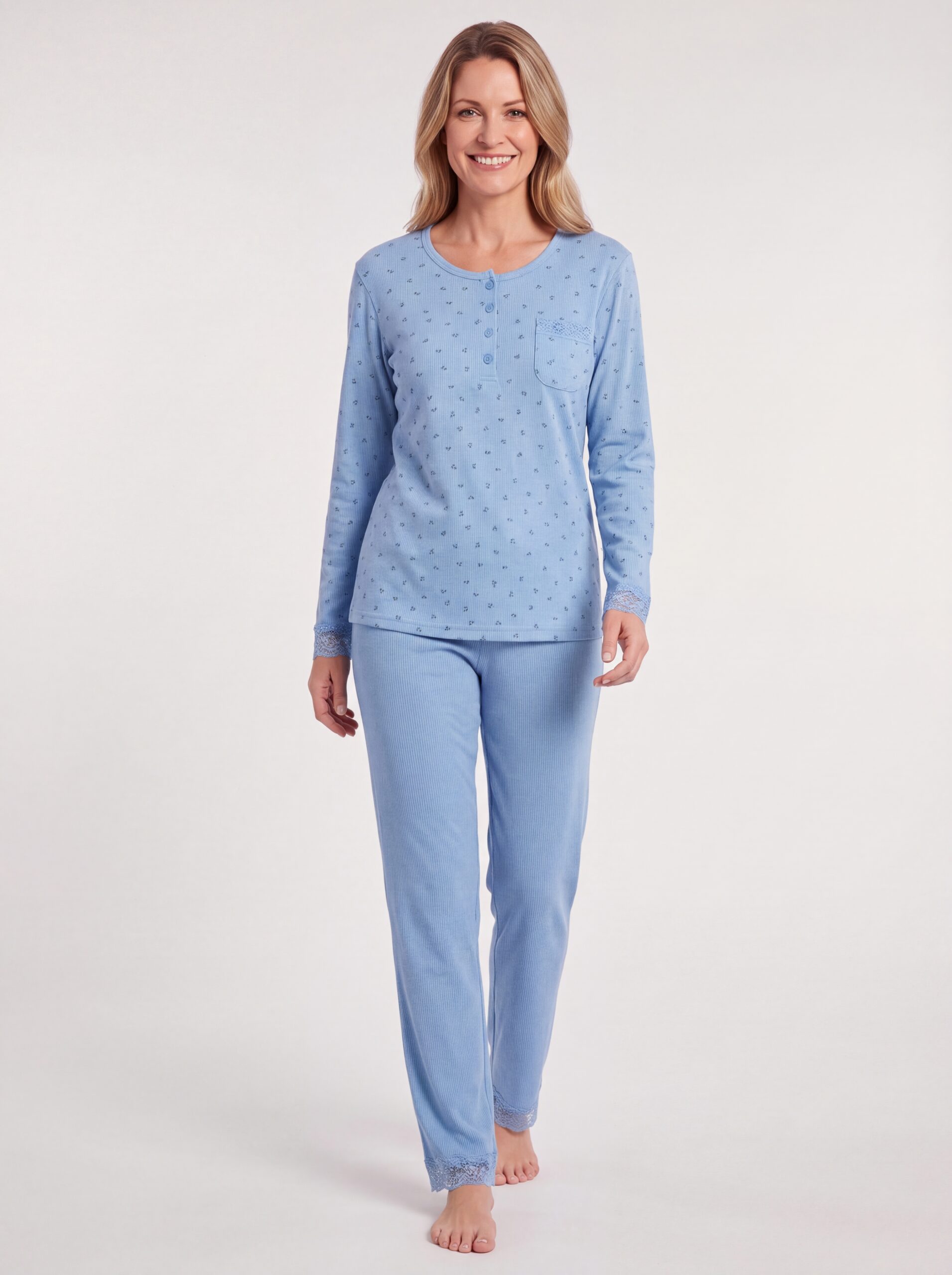 Pyjama côtelé bleu, viscose douceur .
