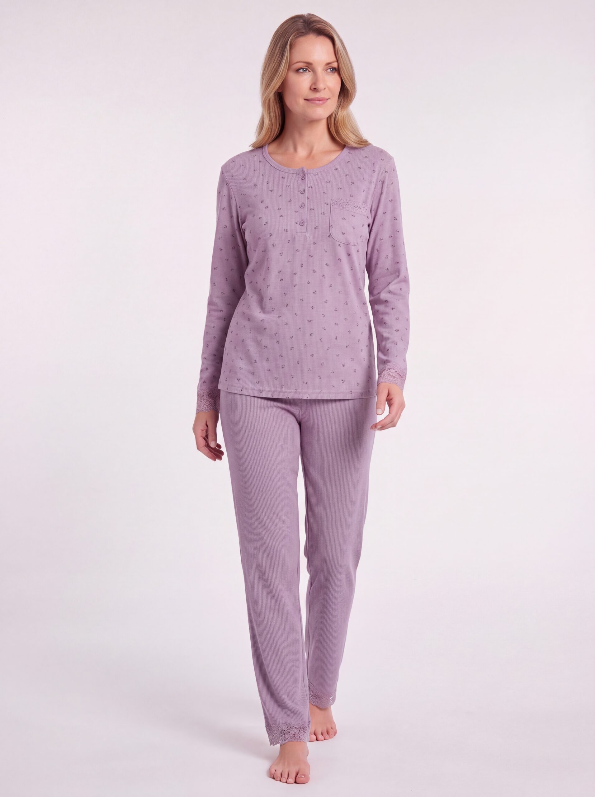 Pyjama femme, côtelé parme