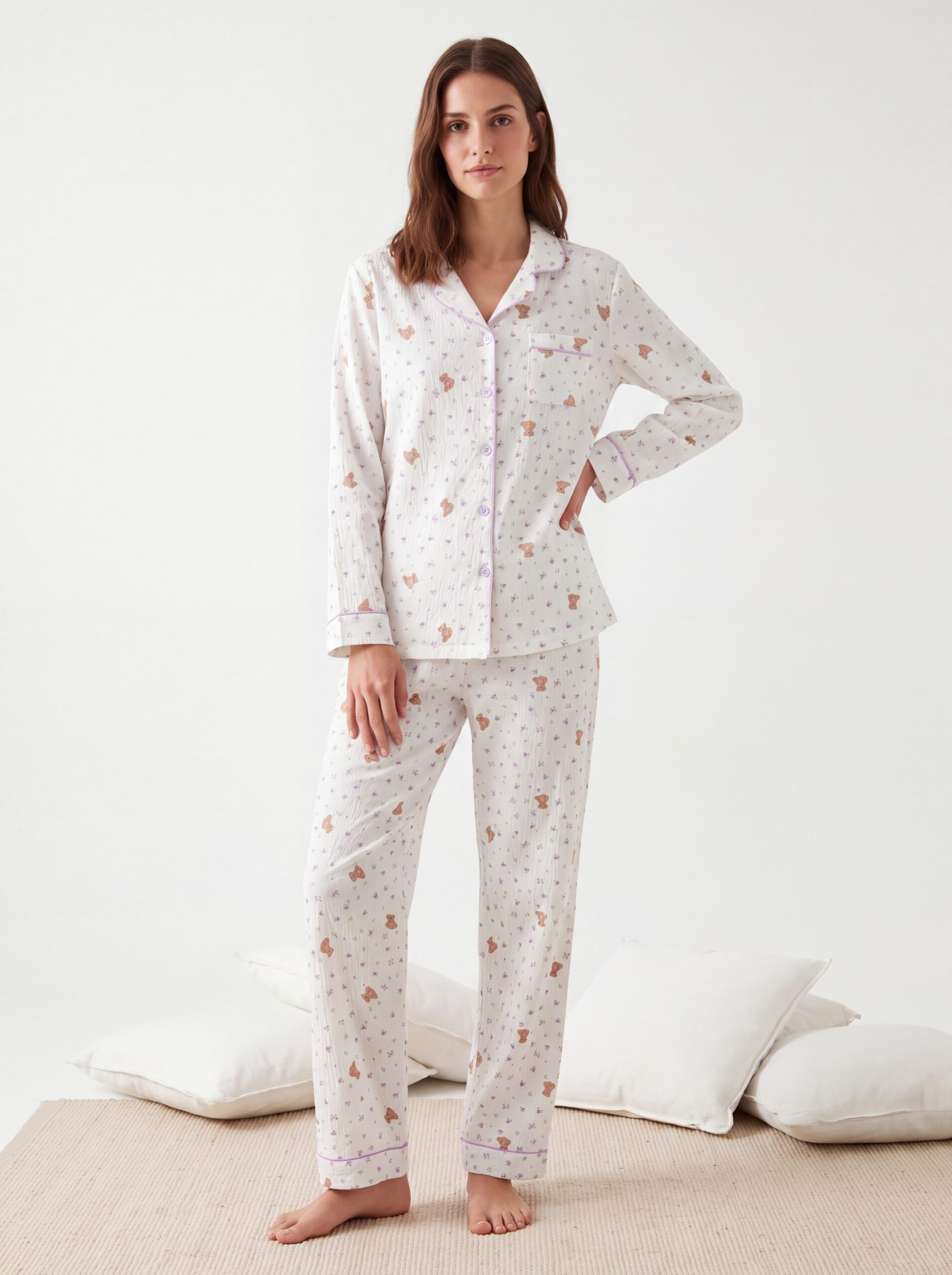 Pyjama ouvert pur coton. Motifs nounours. LiseBell boutique