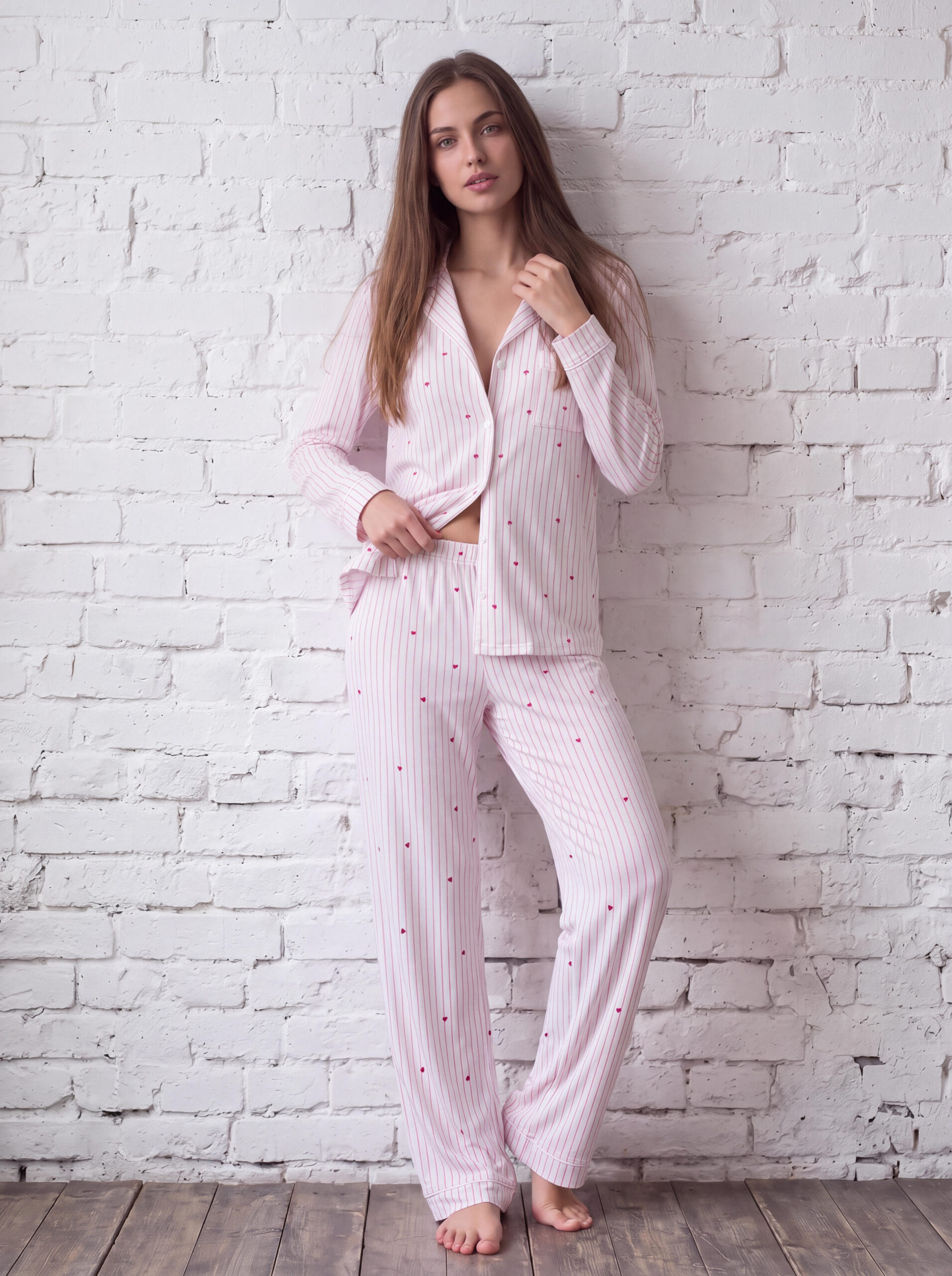 Ensemble de pyjama ultra doux fines rayures et coeurs. – Image 3