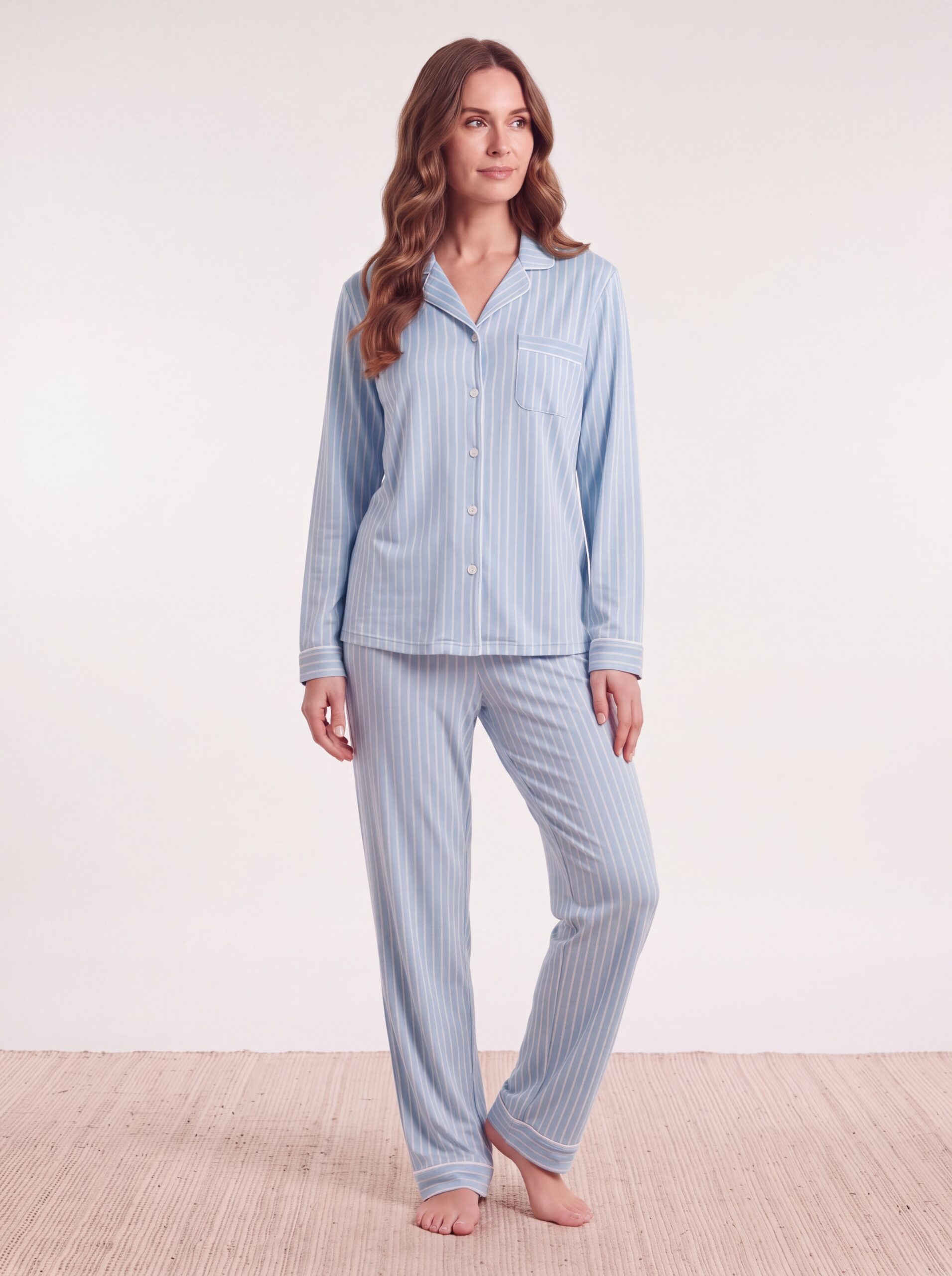Pyjama femme à rayures, bleu