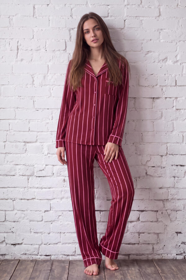 Pyjama ultra doux , à rayures bordeaux