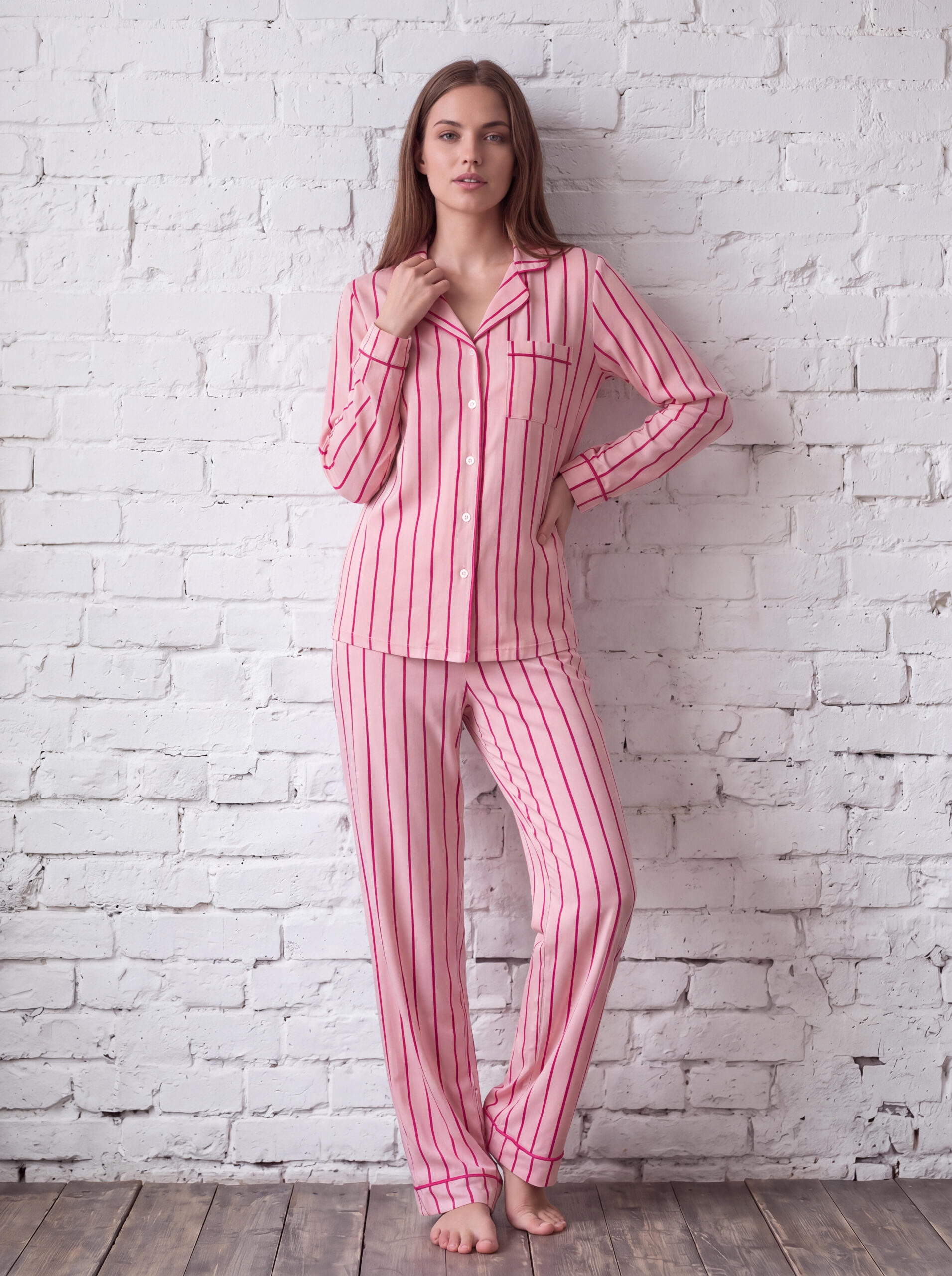 Pyjama ultra doux , confort qualité , boutonné fluide Rose.