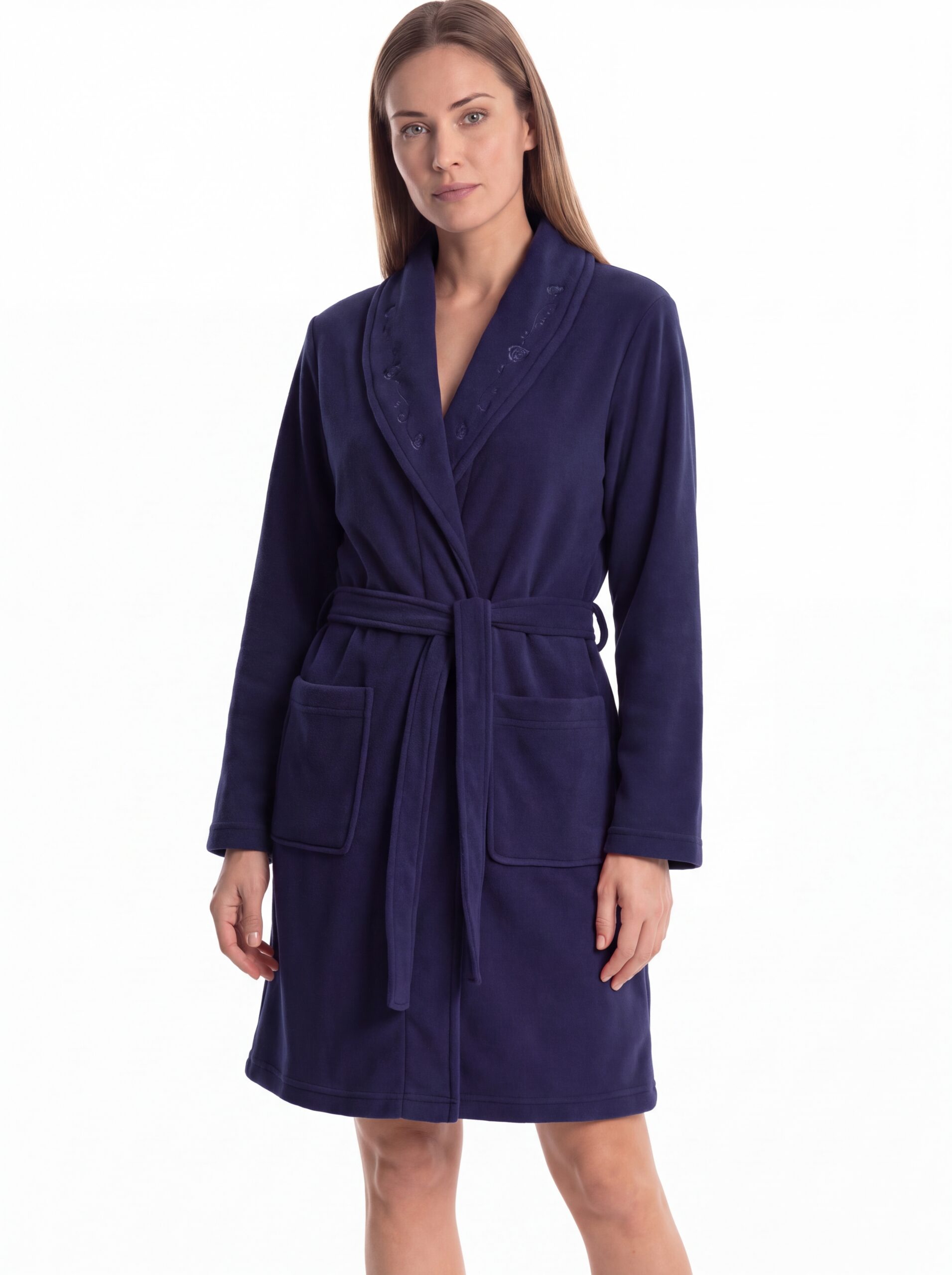 Robe de chambre femme ceinturée bleue