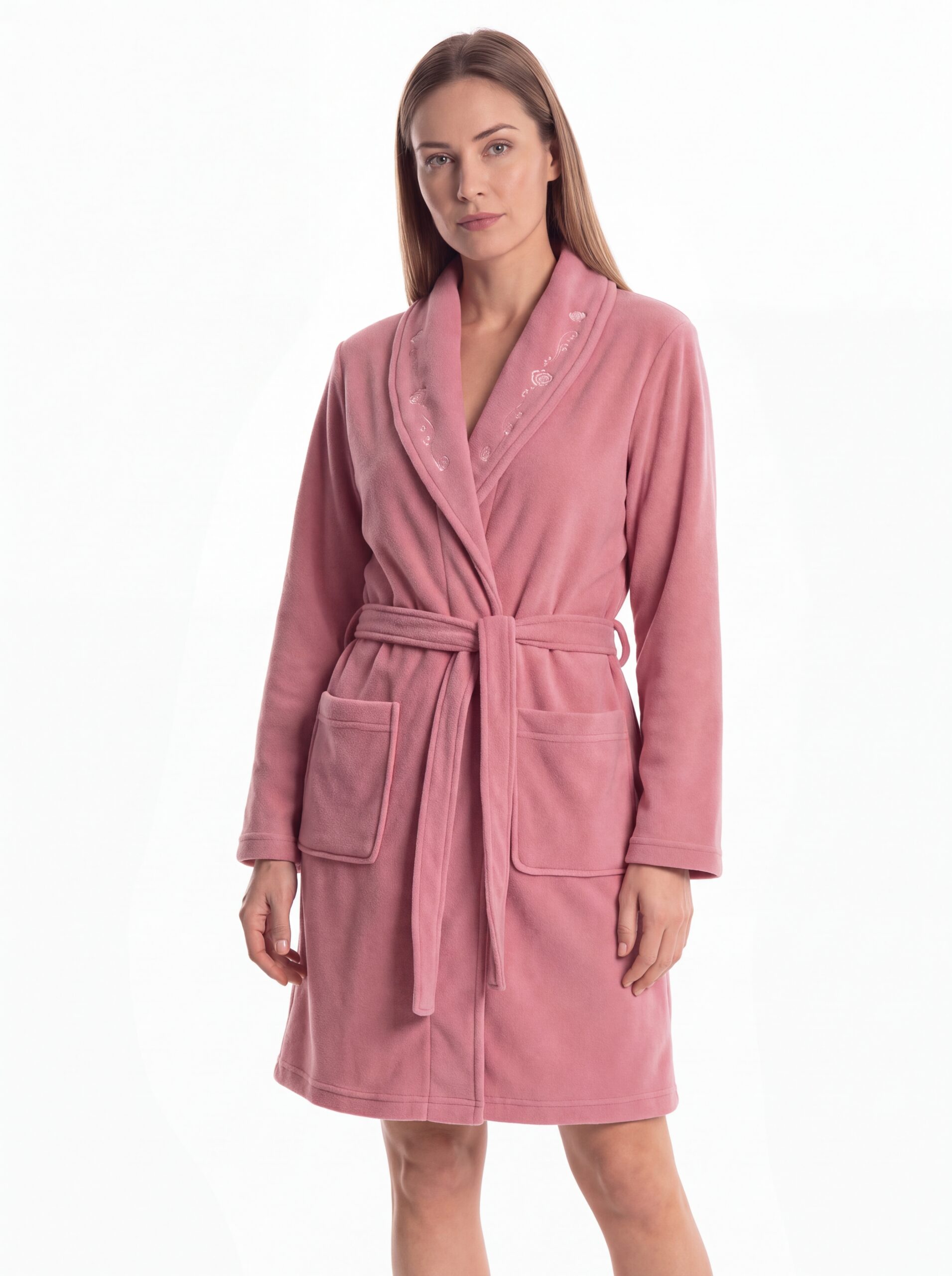 Robe de chambre courte en polaire rose. LiseBell boutique